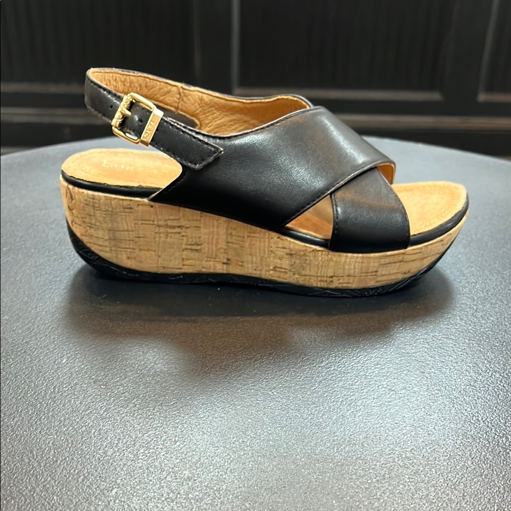 Black Leather Wedge Sandals